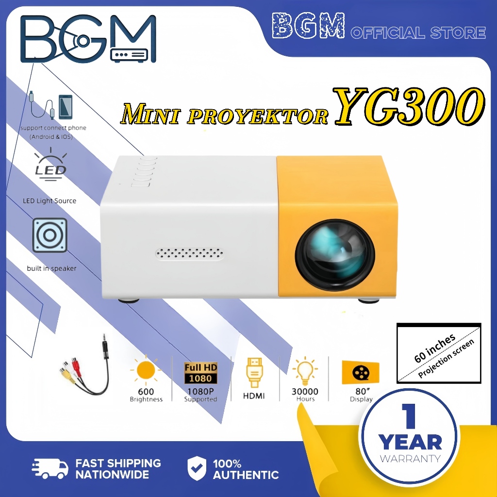 BGM Mini Projector YG300 Portable LED Mini Projector hp Mini Home Theater HDMI Mini Projector