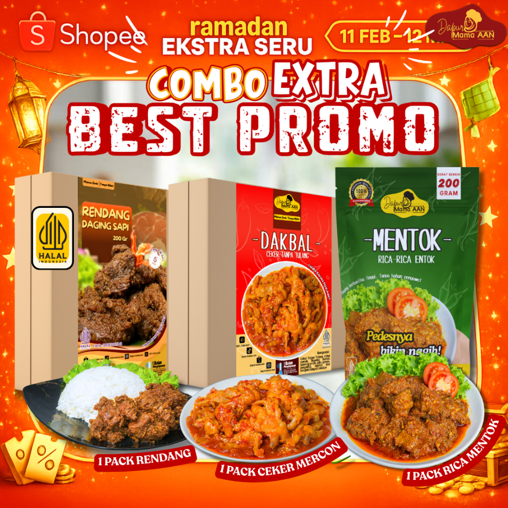 Paket Ramadan Combo Hemat Rendang + Ceker Mercon + Rica Mentok Pedas Siap Makan - Dapur Mama Aan