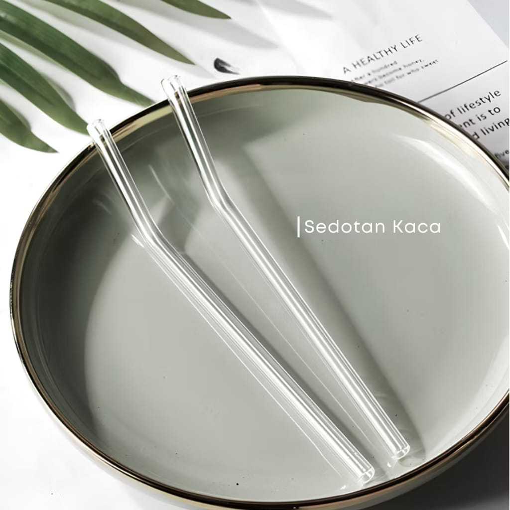 Sedotan Kaca Bening Bengkok PREMIUM (PYREX)/ Glass Straw / Pipet Bengkok Kaca Tebal Tahan Panas Beba