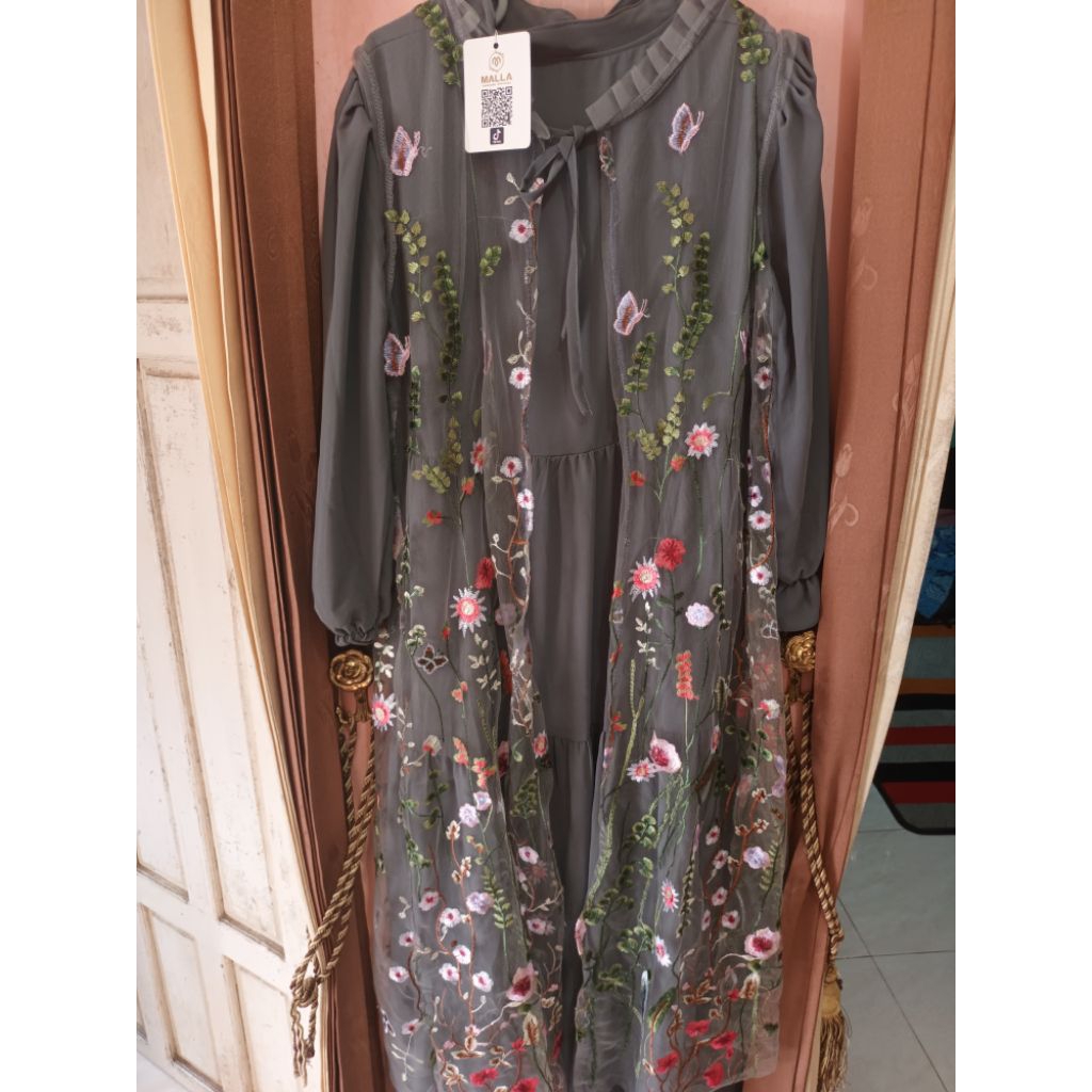 Gamis Tile Gardenia inner outer warna abu basah