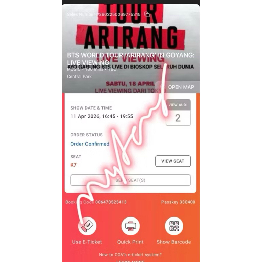 TIKET BTS WORLD TOUR ARIRANG LIVE VIEWING CGV CENTRAL PARK