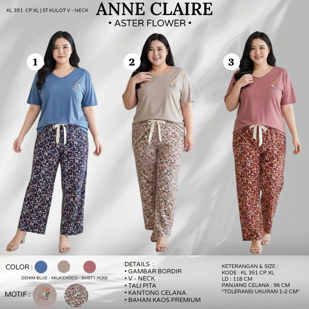Piyama Kulot CP Lengan Pendek - Celana Panjang Jumbo / Big size XL Dewasa Anne Claire BabyDoll Tidur