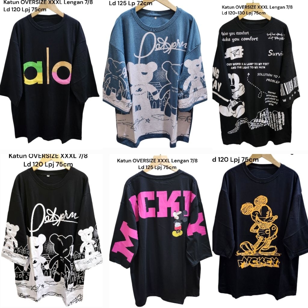 Atasan Wanita Oversize 3XL Jumbo Lengan 7/8 Kaos Hijab Wanita LD 125cm