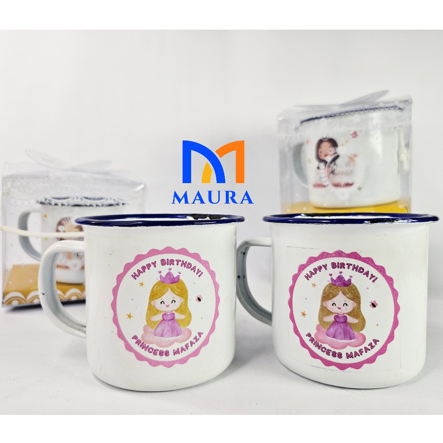 Souvenir Gelas Minum Kaleng Enamel Cangkir Kopi Vintage Tumbler Mug Sablon Decal Kemas Mika Motif