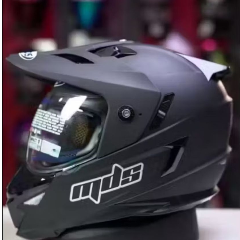 Helm mds super pro solid black doff mds supermoto