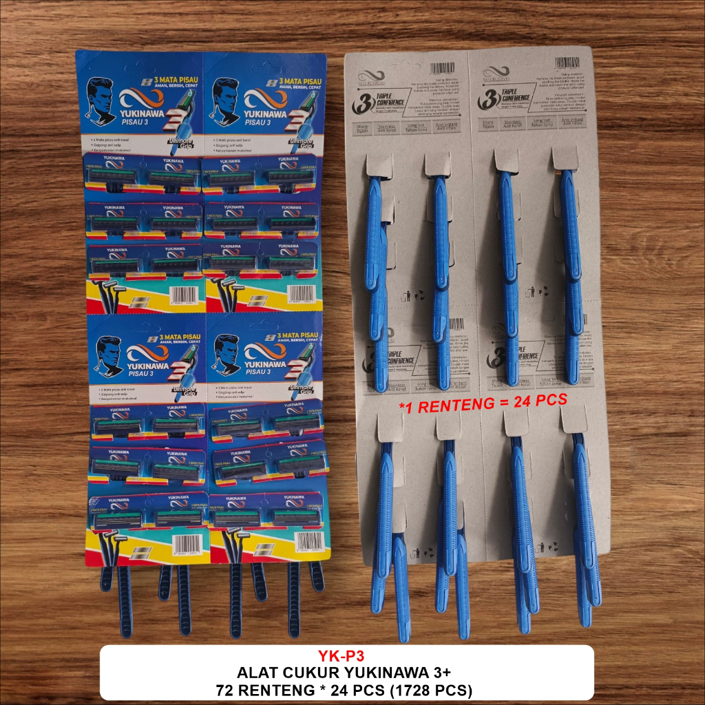 Alat Pisau Cukur Cukuran Kumis Jenggot Bulu 2 / 3 / 4  Mata Pisau Stainless Steel Anti Karat Selip Grip Gagang Anti Slip Razor Shaver Dengan Strip Sabun Pelicin Disposable Garuk Orlee Xavier 3 Shaving Biru OR-113XV Biru Kuning