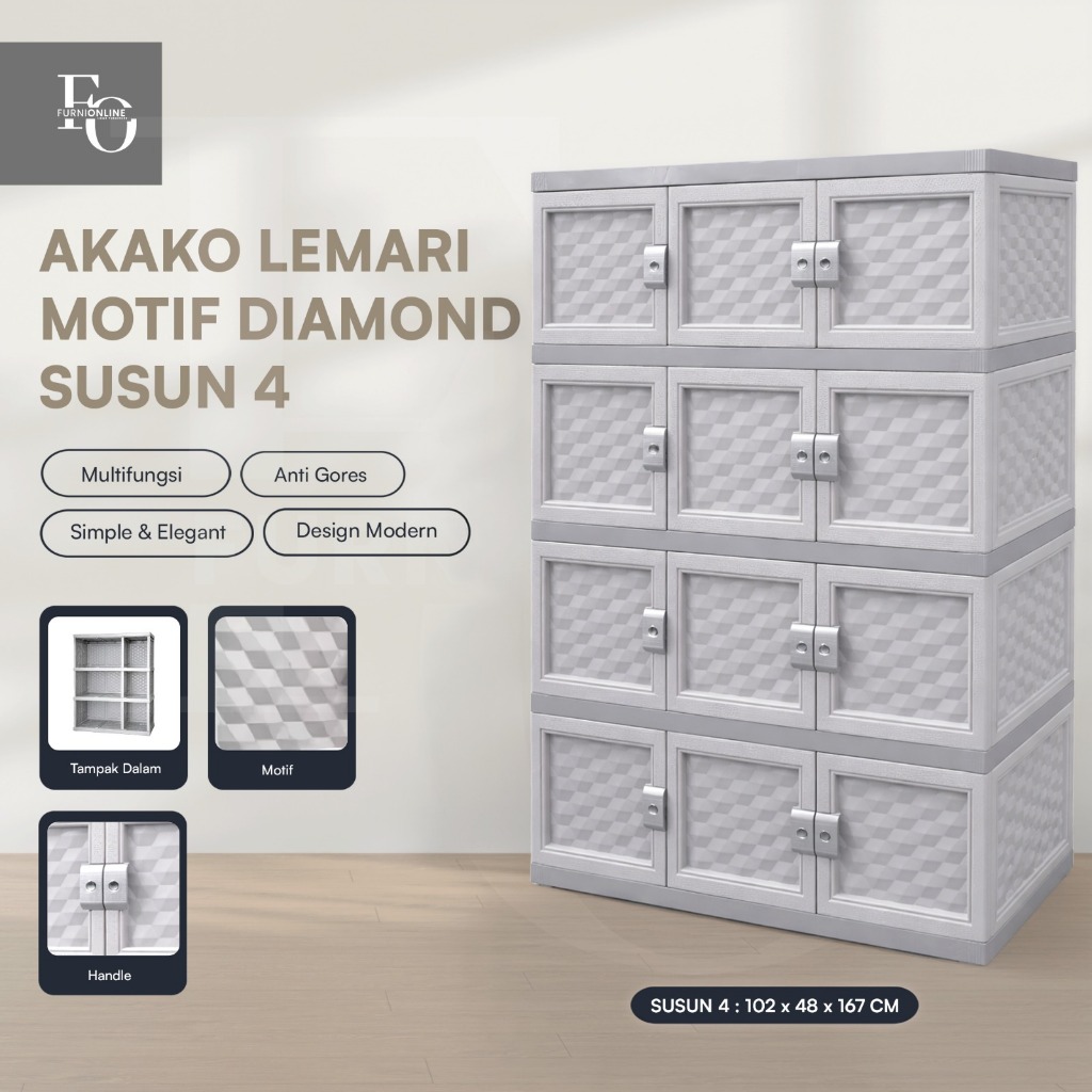 AKAKO - Lemari Plastik 12 Pintu, Susun 4 Motif Diamond