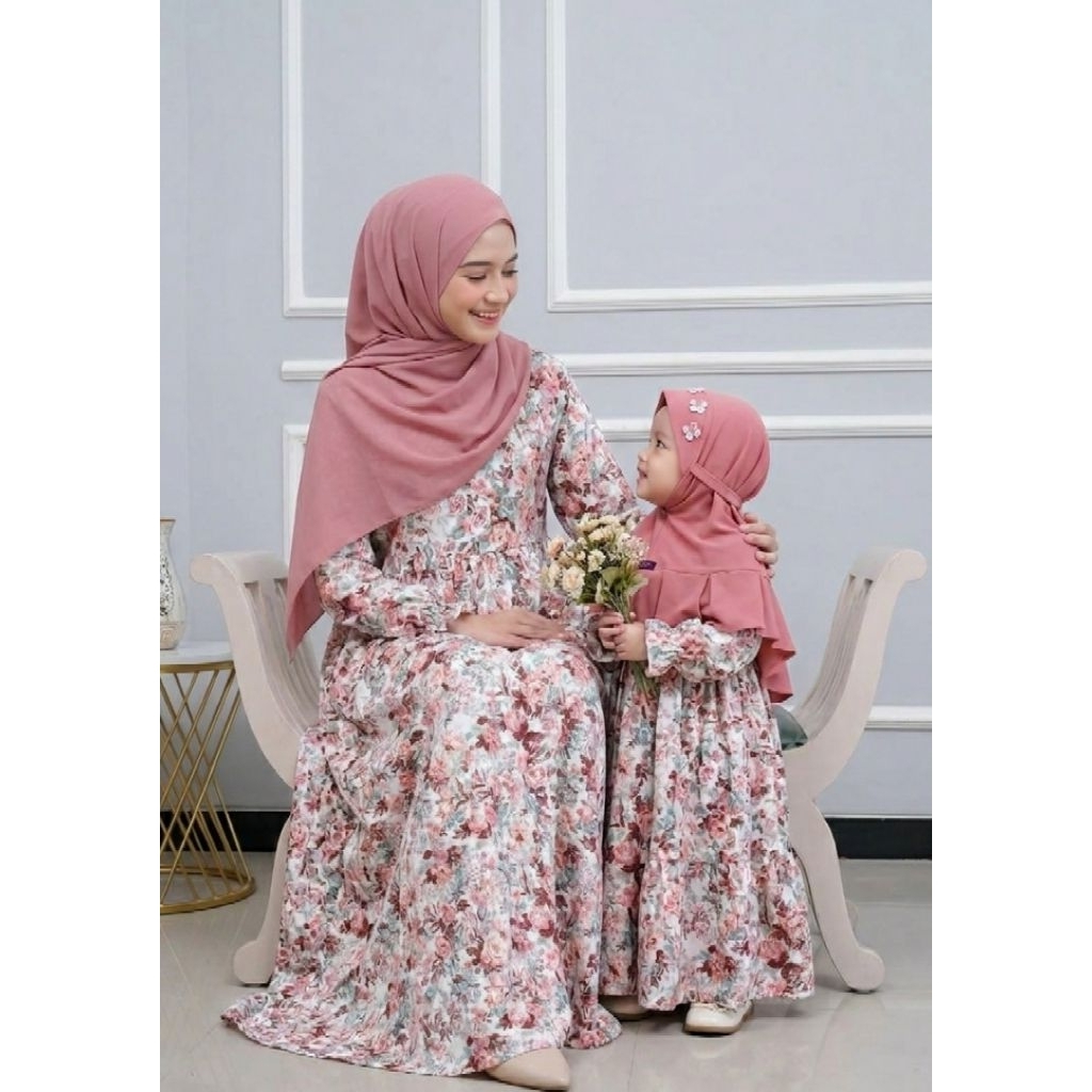 Gamis Couple ibu dan Anak Katun Jepang Salsabilla / Gamis Bayi Perempuan Salsabila gamis lebaran