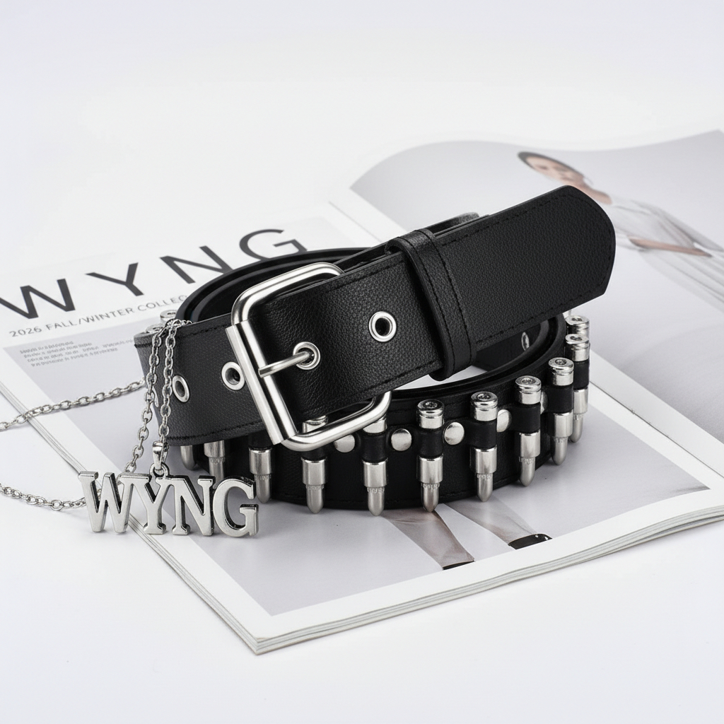 Ikat Pinggang Kulit Gesper Peluru Band Black Metal Sabuk Punk Rock Bullet Belt Gothic Mayhem