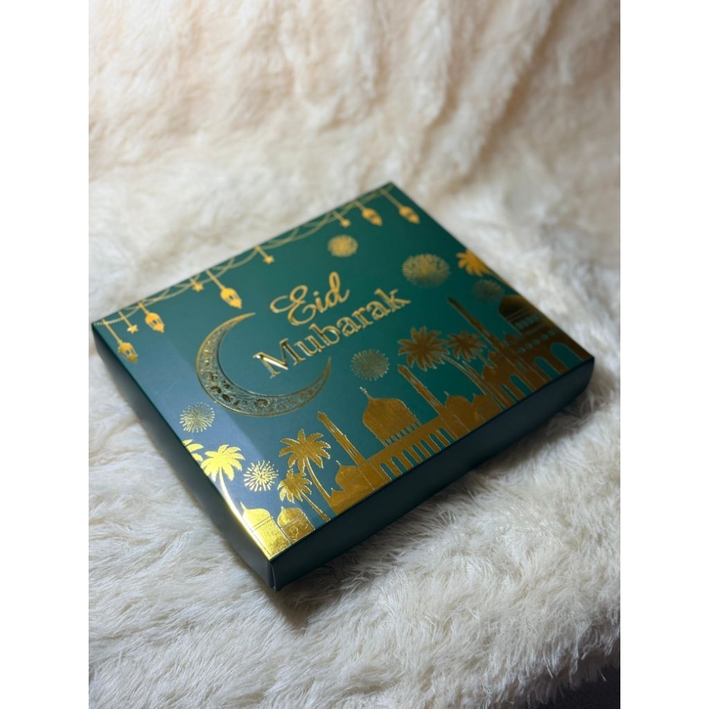 BOX LEBARAN IDUL FITRI NASTAR, KUE KERING, LAPIS LEGIT - HIJAU EID MUBARAK