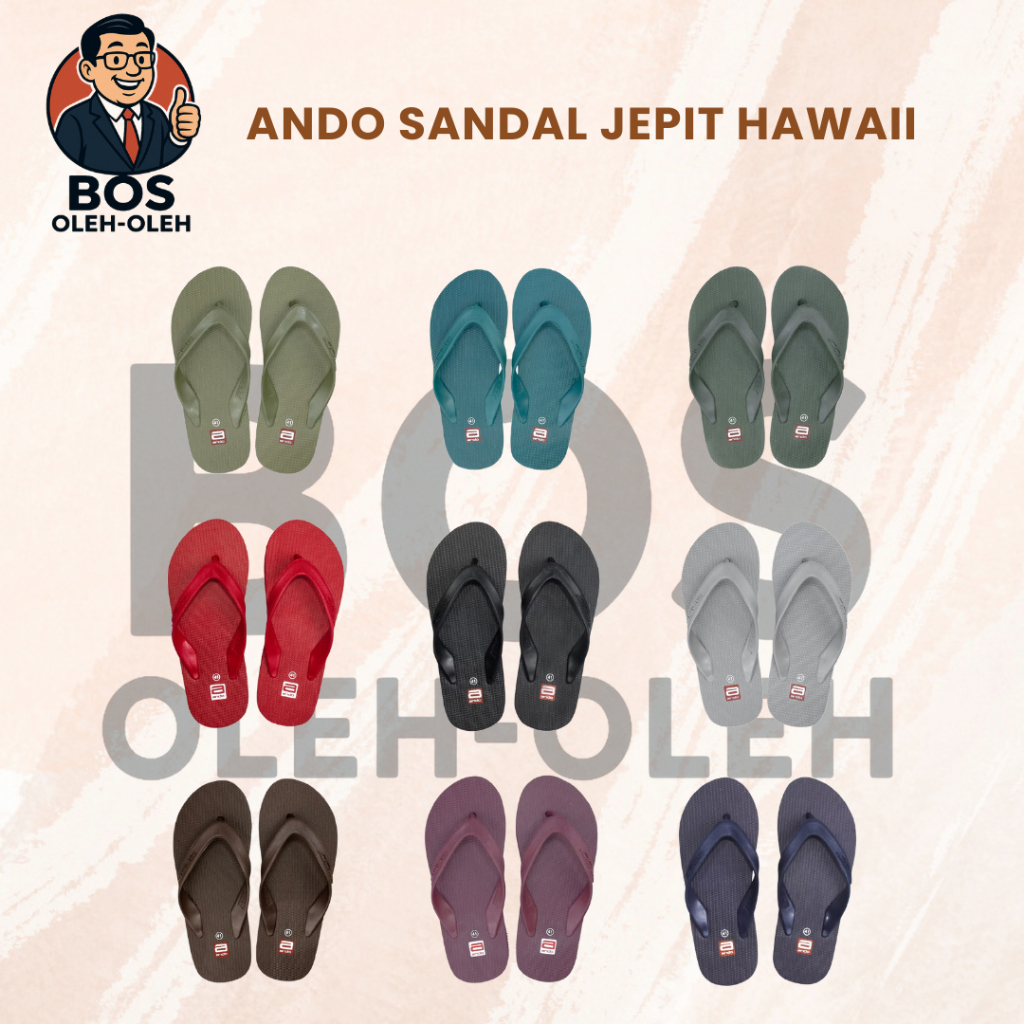 ANDO Sandal Jepit Pria Dewasa Karet Alami Desain Hawaii JUMBO BIG SIZE 45 & 46 Multiwarna