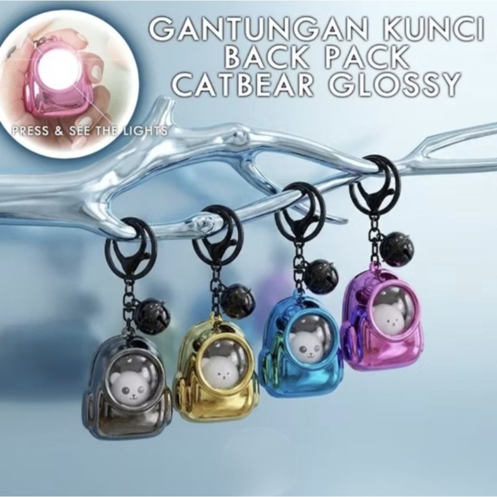 Gantungan Kunci Backpack Cat Bear Glossy / Gantungan Tas 3D/Gantungan Kunci Tas