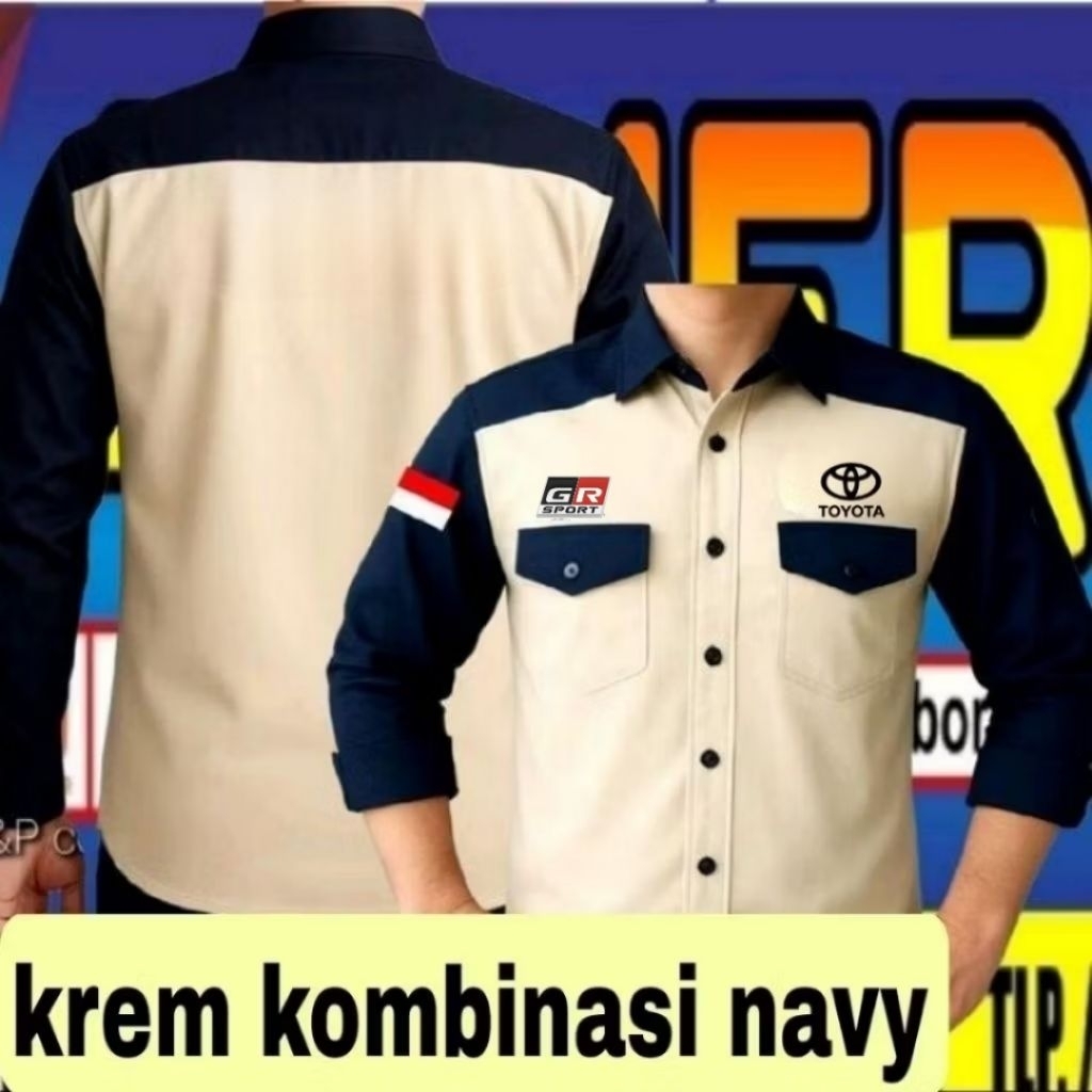 ready krem kombinasi navy kemeja Toyota gazoo racing baju Toyota gazoo racing seragam Toyota gazoo r