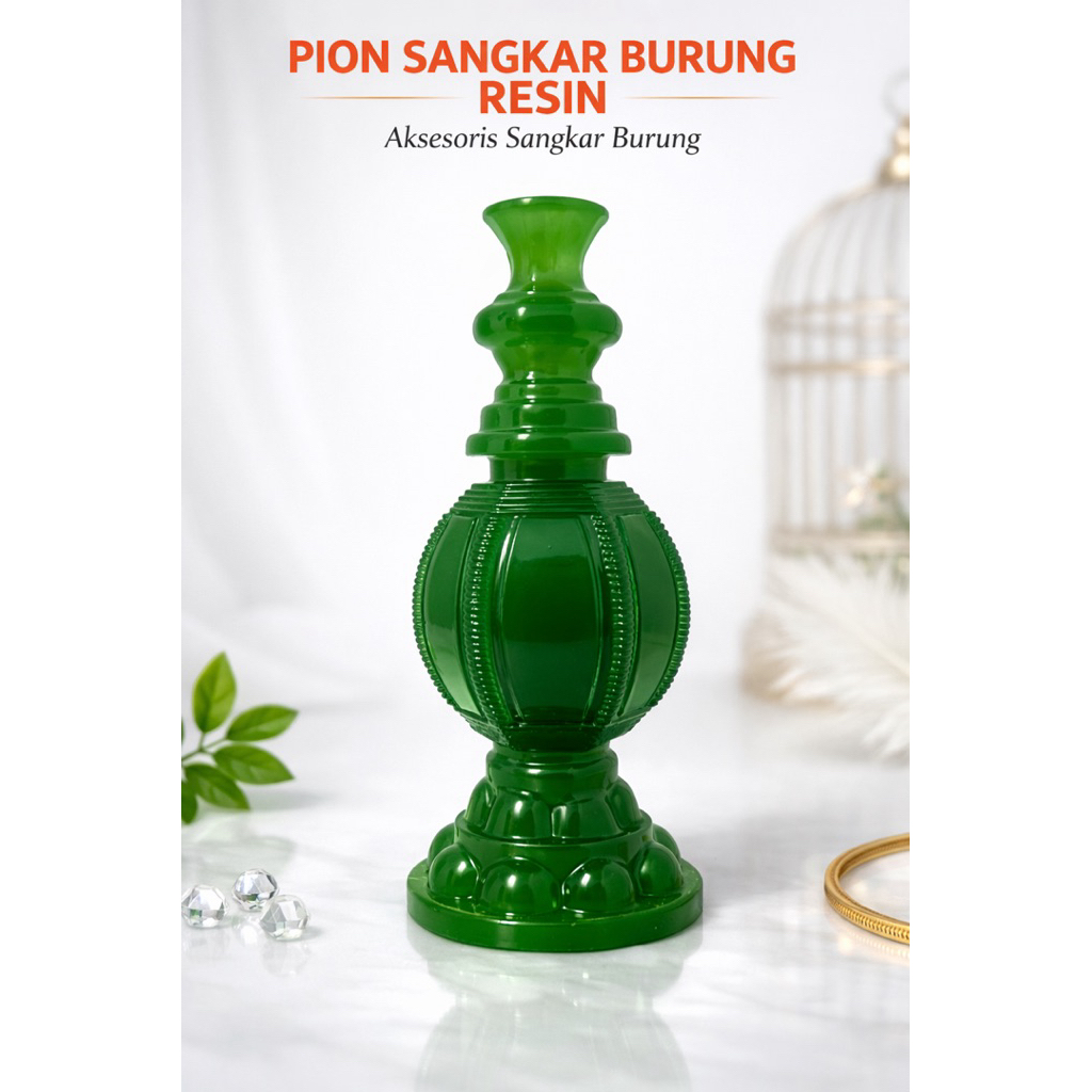 Pion Sangkar Burung Resin Premium | Mahkota Sangkar Burung Hijau | Aksesoris Sangkar Burung Kuat & E