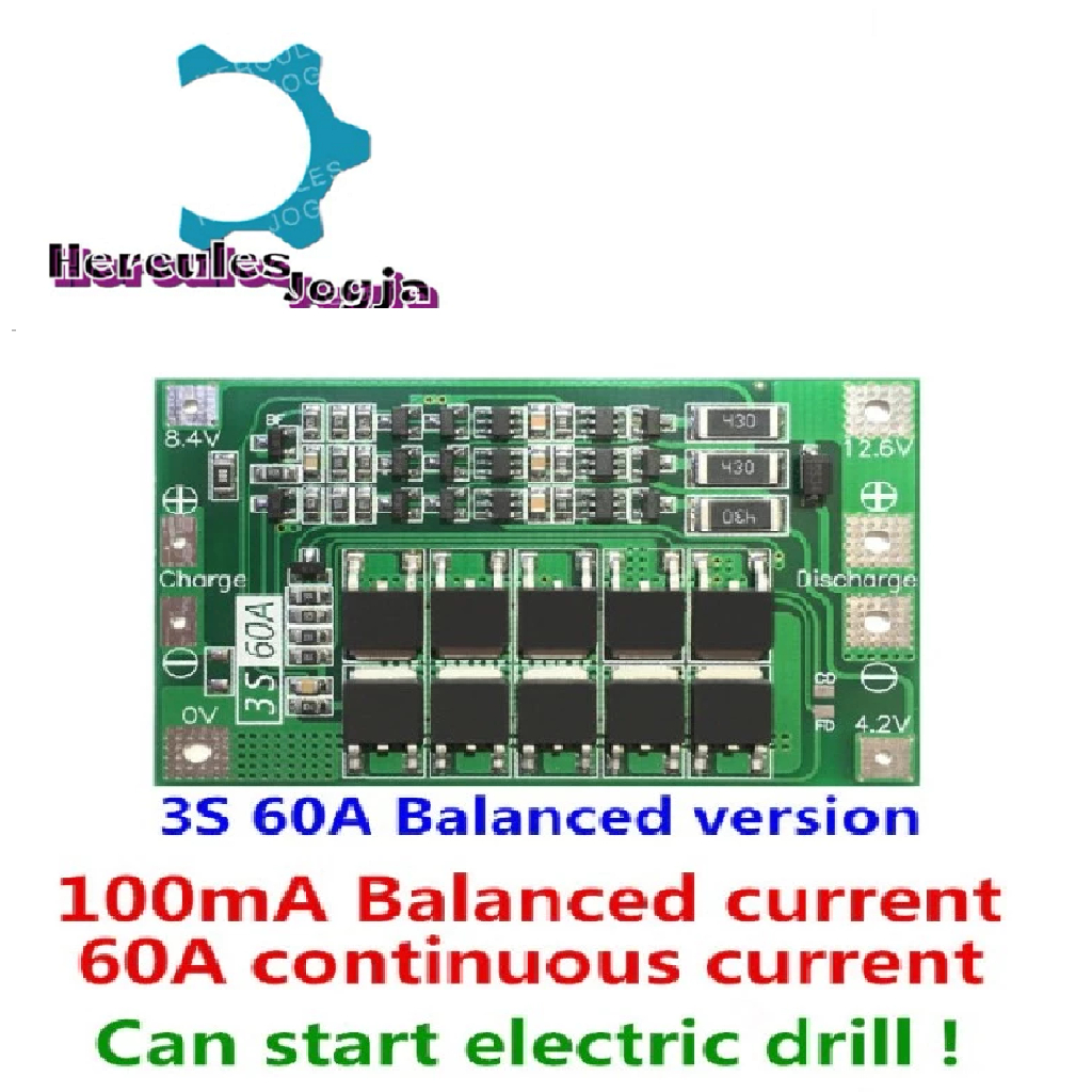 3S 12V 60A BMS Lithium Battery Protection Board Balance dan Enhance