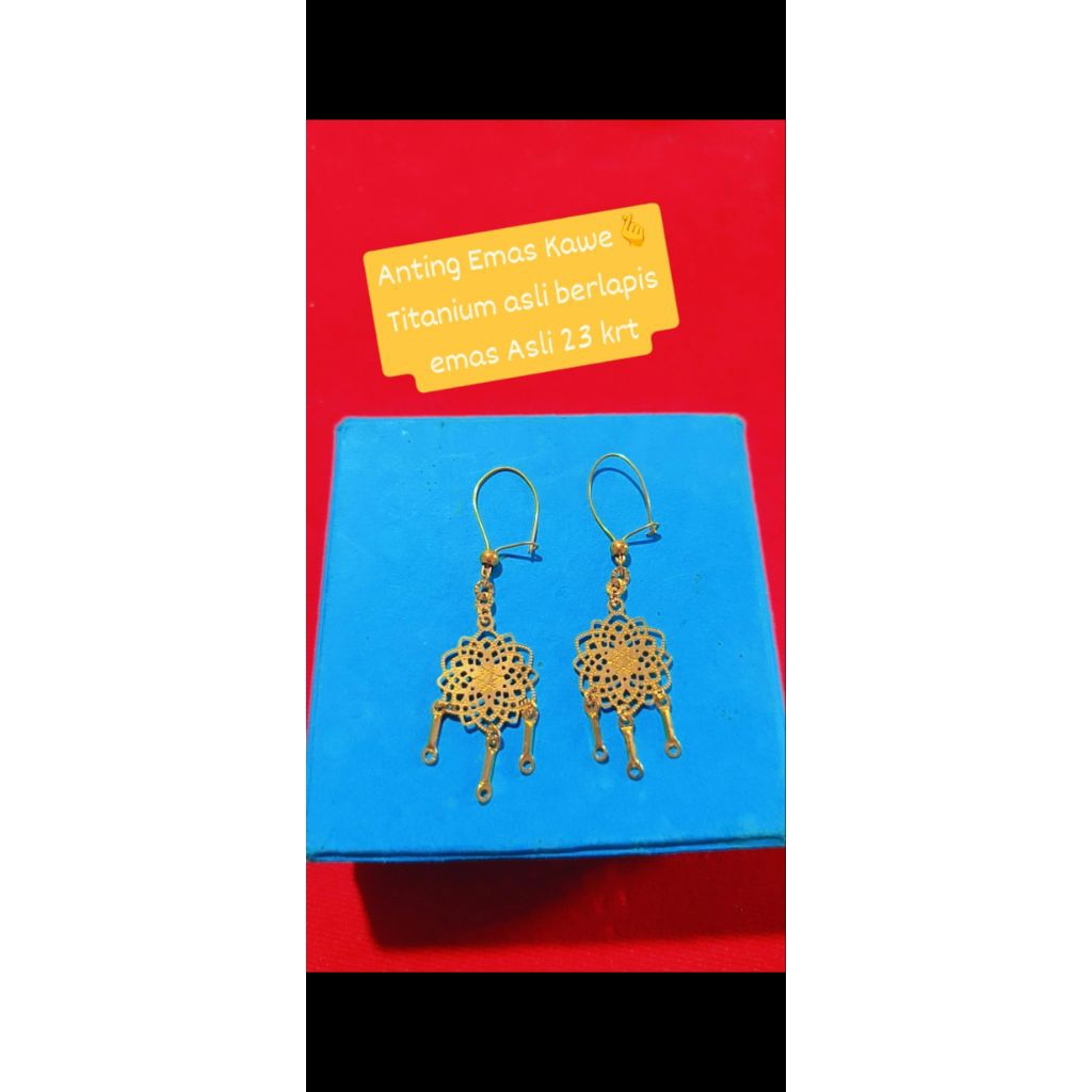 anting Dubai titanium asli berlapis emas asli 23 kr