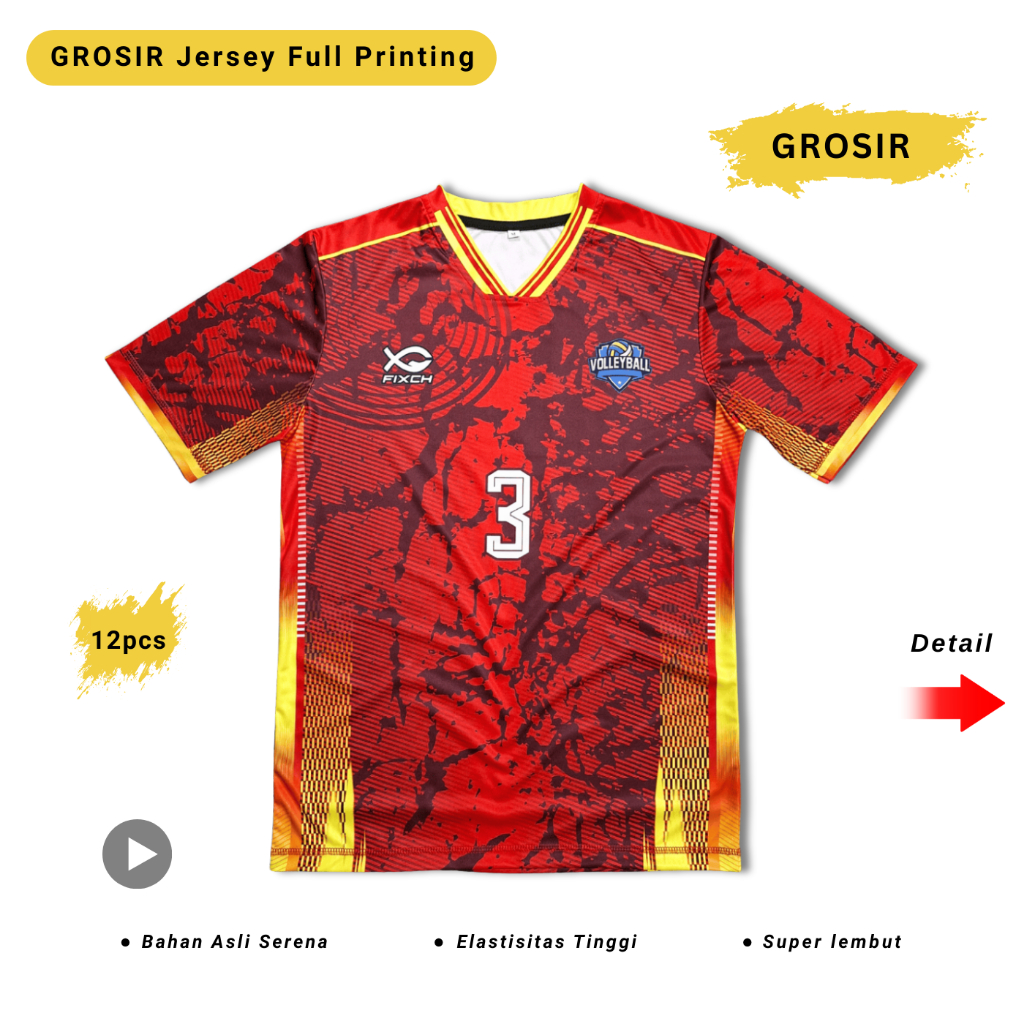 Grosir Jersey Voli Full Printing Pria Wanita Baju Volly Ball Kaos Cewek Cowok Unisex Motif Z2
