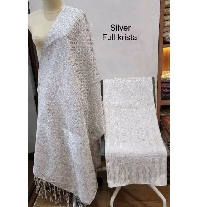 Songket putih pengantin tumtuman kristal mewah elegan