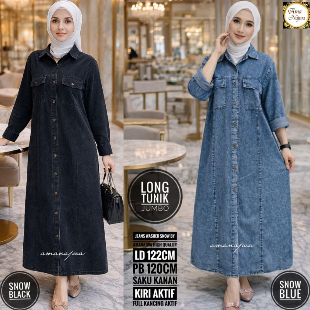 Midi dress jeans polos jumbo LD 110 - 124