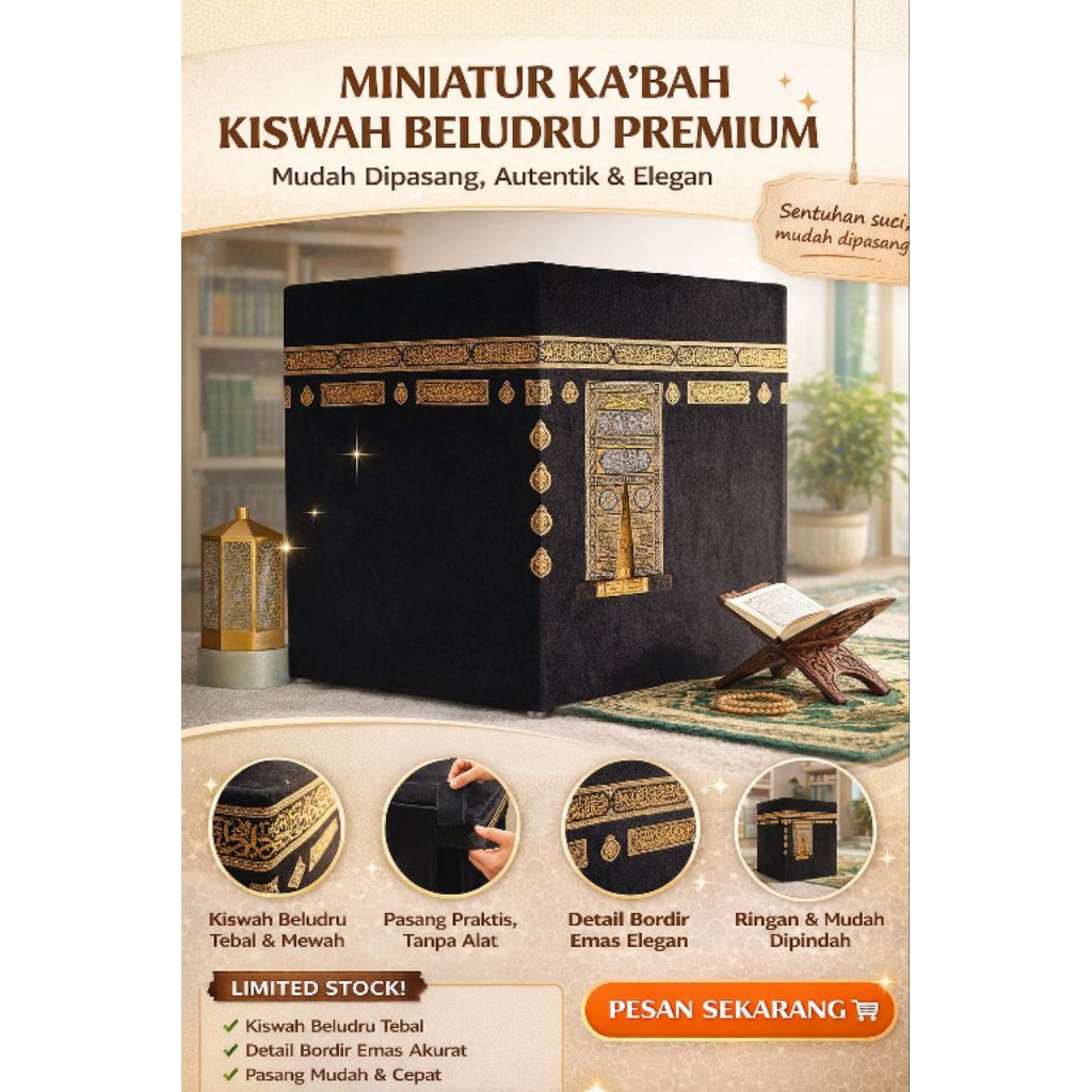 Miniatur Kabah Kiswah Beludru Premium – Mudah Dipasang | Replika Kabah Manasik Haji | Dekor Religi E