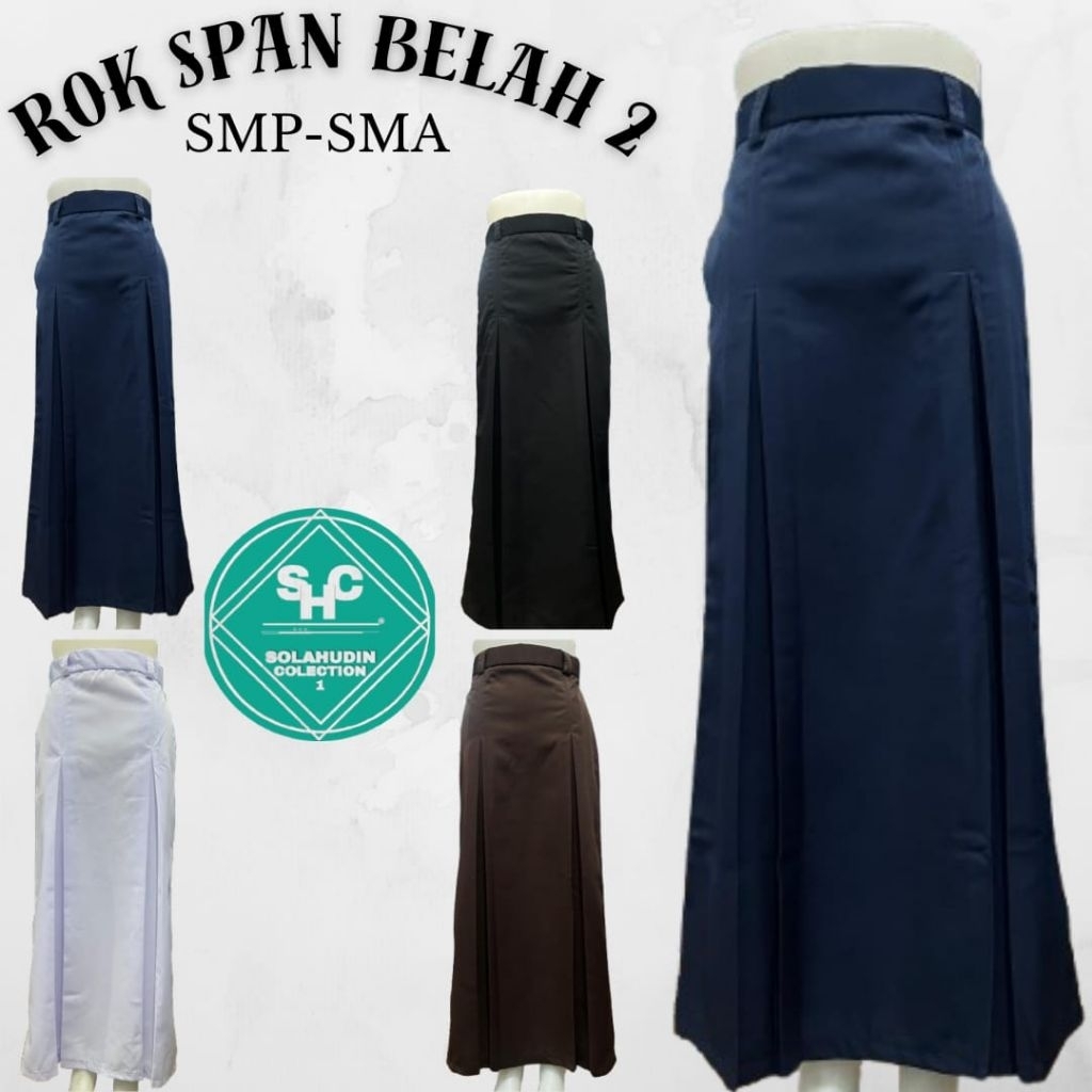 ROK SPAN BELAH 2 SEKOLAH SMP-SMA / ROK SPAN PANJANG KAIN TWIST LICIN LEMBUT MENGKILAP