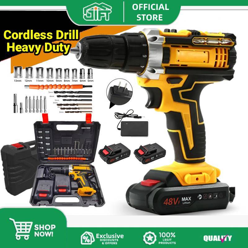 Cordless Drill Electric Hammer Impact 2 Battery Case Screwdriver Accessories set cordless Drill 48V