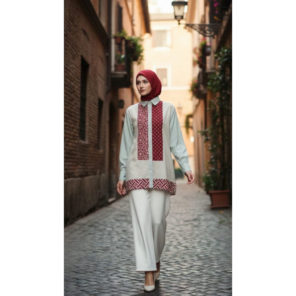 Olivia Taupe - Kemeja Batik Kekinian Modern