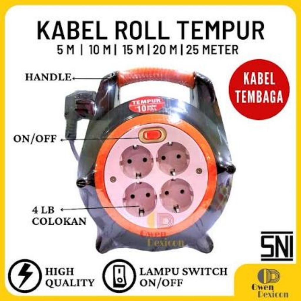 Roll Kabel Listrik dengan Colokan dan Saklar ON/OFF - Model Lampu, 10 Meter