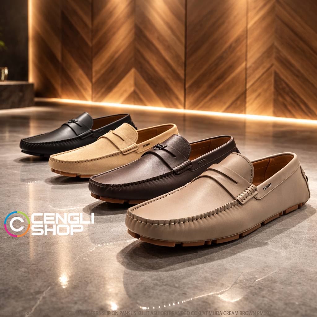 SEPATU PEDRO LOAFER PRIA ORIGINAL LOAFERS SLIP ON PANSUS KULIT ASLI ORI BRANDED COKLAT MUDA CREAM BR