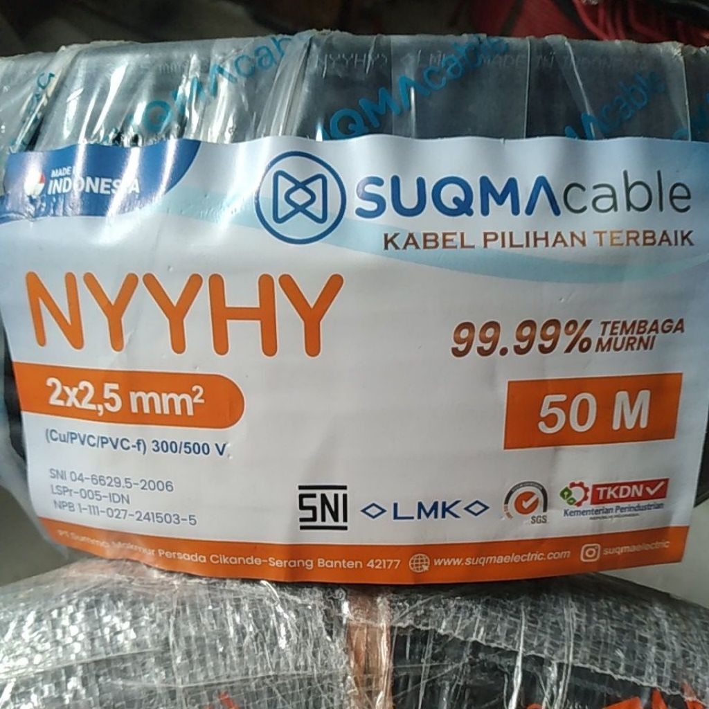 Kabel Meteran NYYHY 2×2,5mm SUQMA hitam serabut tebal tembaga asli SNI