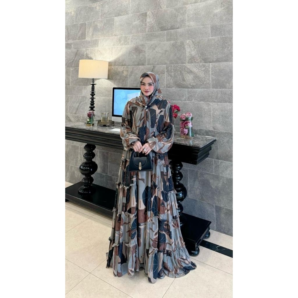 ISWARI SERIES BY YODIZEIN SYARI gamis set scarf printing premium gamis motif cantik elegant HQ