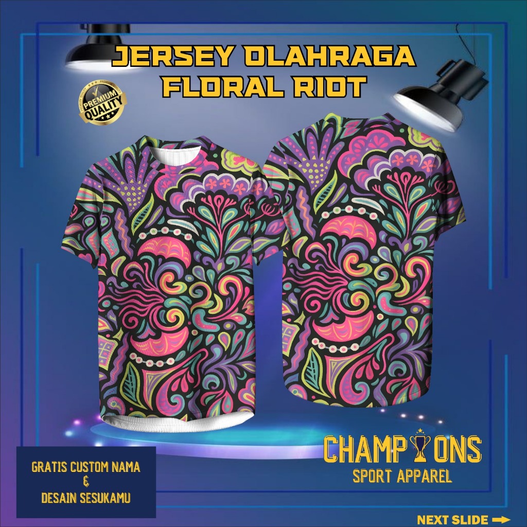JERSEY OLAHRAGA FLORAL RIOT - Baju Olahraga Running 2XU Dryfit Full Printing