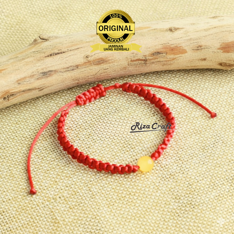 RED JADE Gelang Simple Tali Merah Serut Cina China Estetik Batu Giok Kuning Emas ASLI Original Pria 