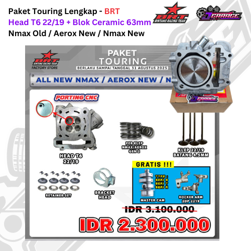 Paket Touring Lengkap - BRT - Nmax Old / Nmax New / Aerox New - Head 22/19 + Blok Ceramic 63mm + Pis