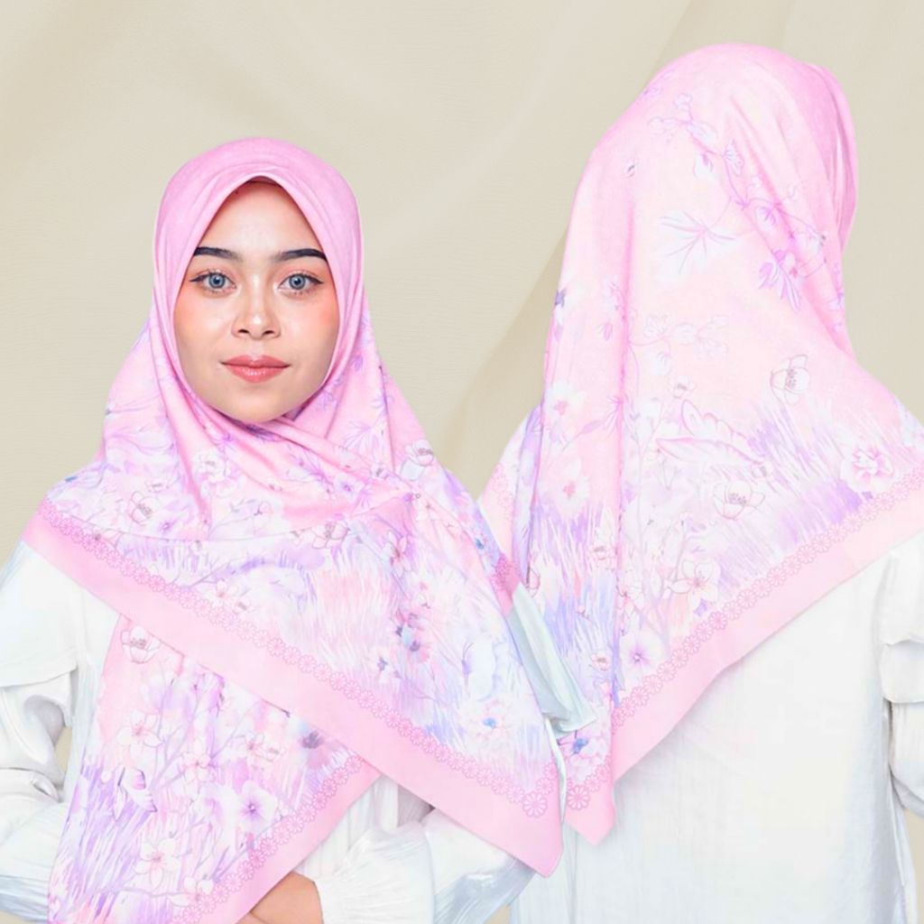 Helviana Hijab Motif Premium Soft Pink | Hijab Segi Empat | Hijab Motif