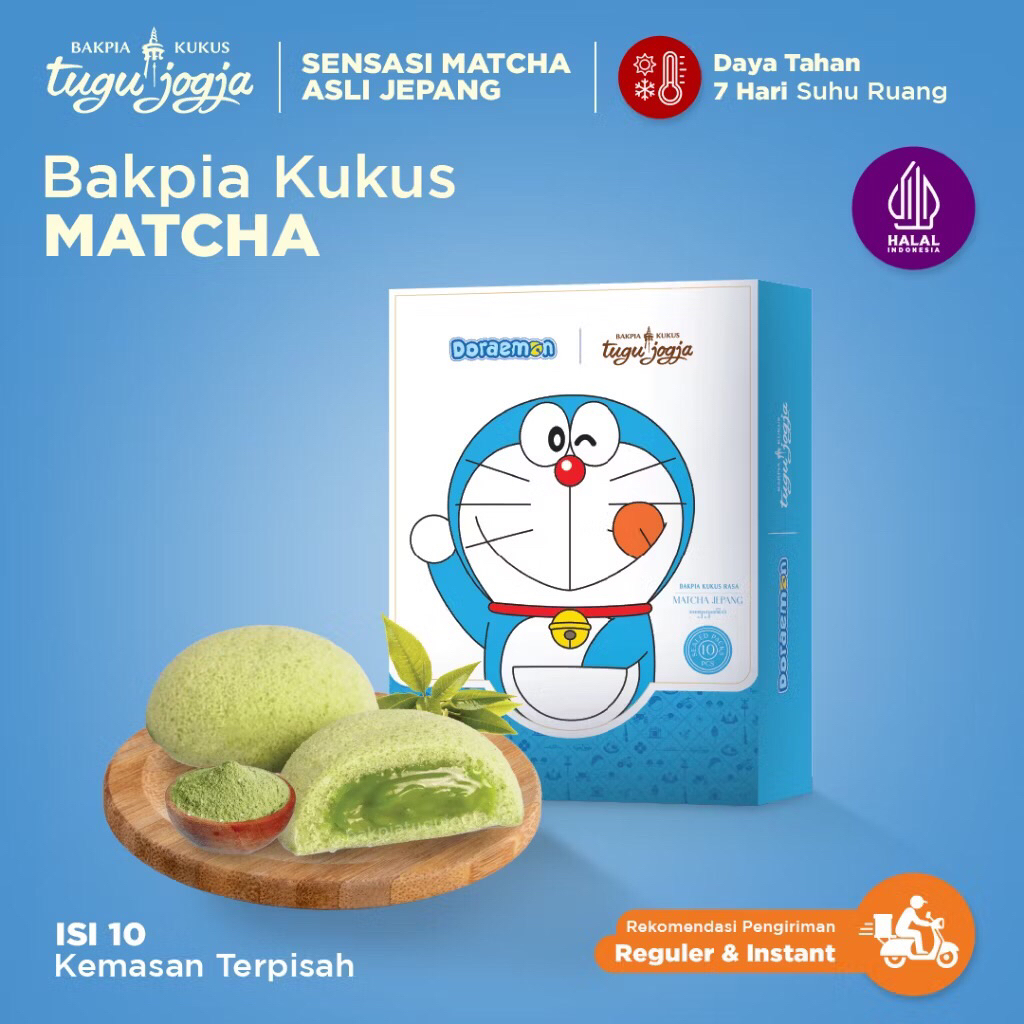 Bakpia Kukus Tugu Jogja Rasa Matcha Isi 10 Pcs - Reguler Pack (Doraemon) - Oleh-oleh Khas Jogja
