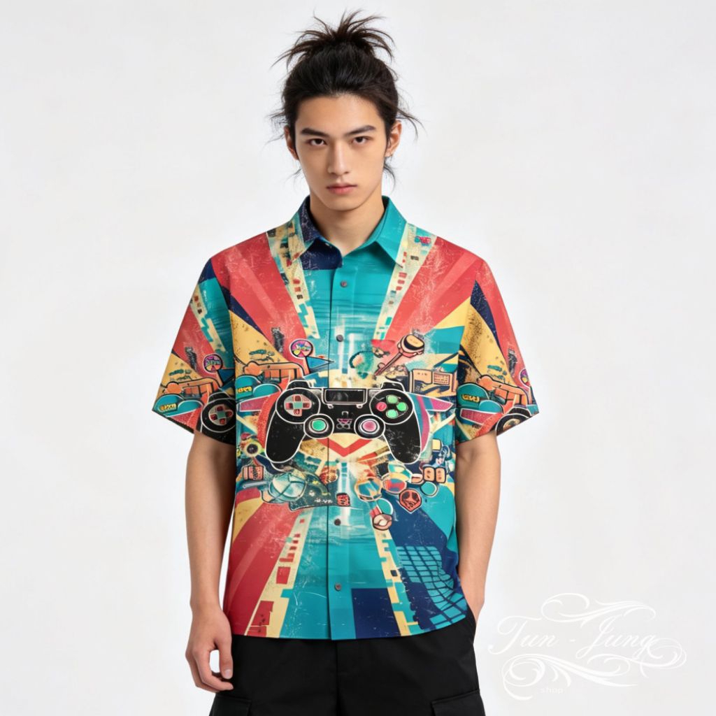 Kemeja Santai Printing Unisex Motif Gamer KMTJ124