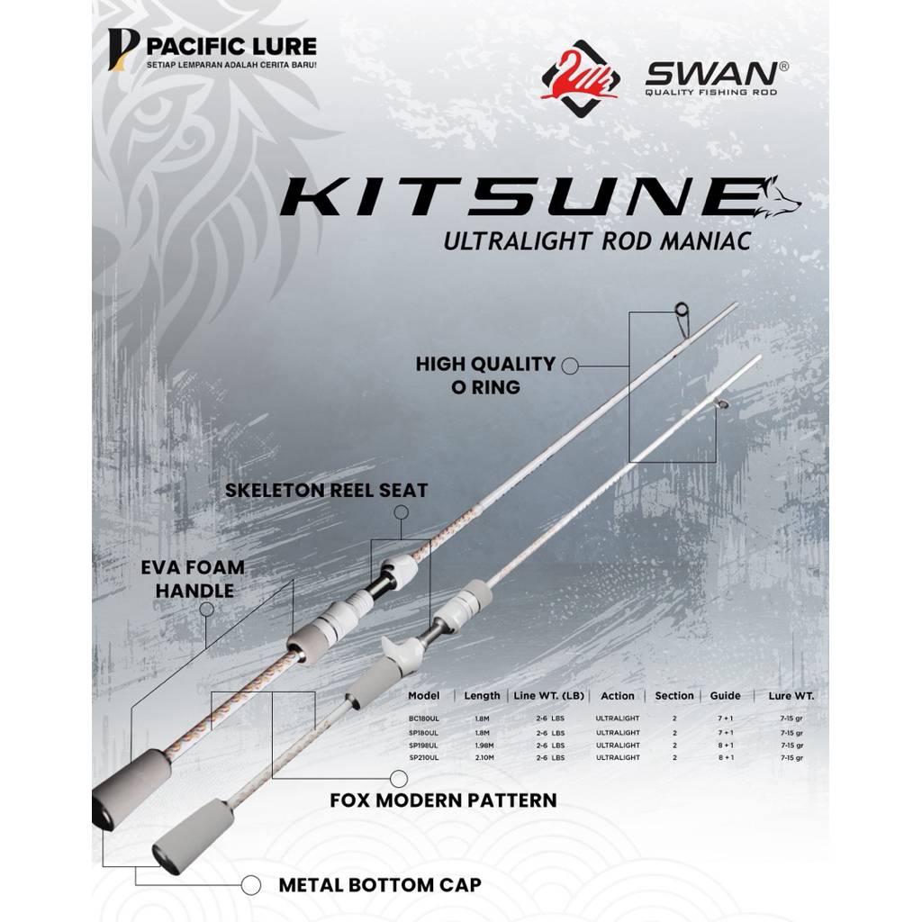 Joran swan Kitsune Ultralight maniac Carbon solid BC dan spinning 2-6lb
