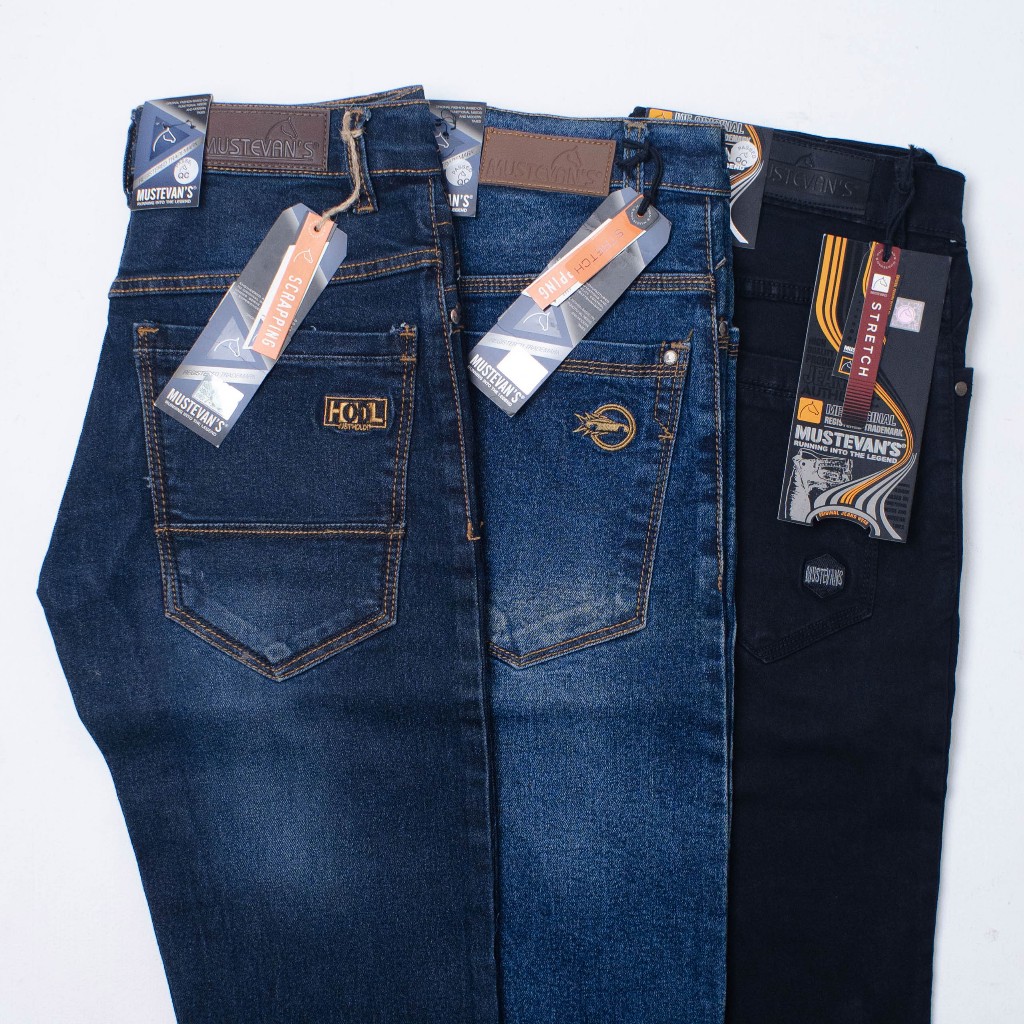 MUSTEVANS Celana Panjang Jeans Denim Biru Pria 100% Original Kode 144.406