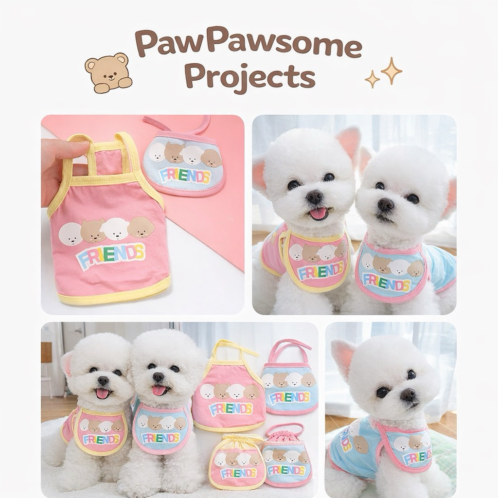 Baju anjing bichon poodle lucu friends set dgn bib import pawpawsomeprojets
