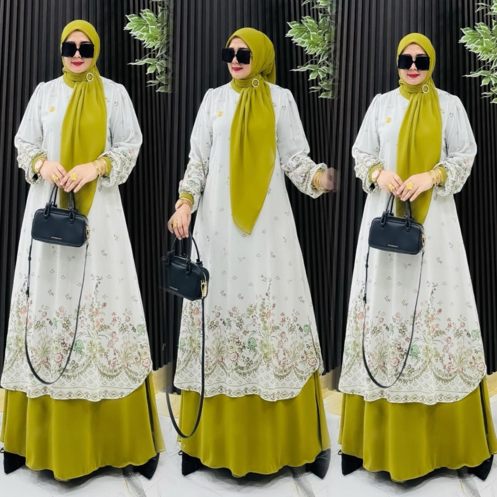 LAYLA SET JILBAB MOTIF BUNGA HIJAU // COD