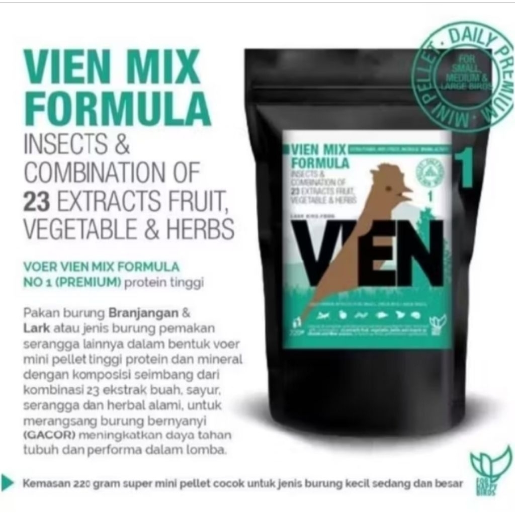 VIEN MIX FORMULA 1 DAYLI PREMIUM BIRU No. 1 Branjangan, Java, Lark, Isi 220 Gram  pakan burung