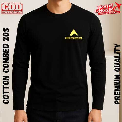 Baju Kaos Lengan Panjang  (PROMO COD) Kaos Distro Lengan Panjang Pria Wanita Eiger kiri Logo Gold - 