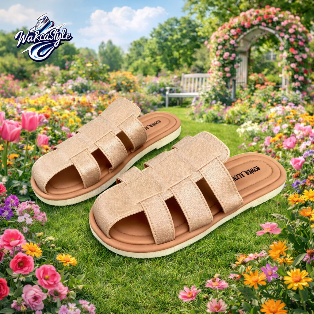 Sandal Flat Wanita Terbaru Model Tutup Fashion Korea Bahan Karet Eva Empuk Anti Licin Awet Anti Gore