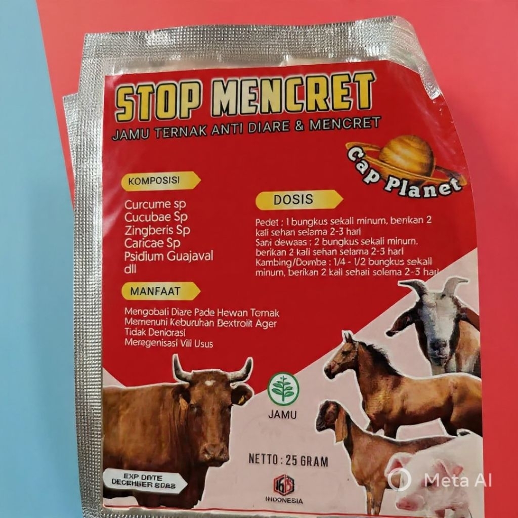STOP MENCRET 25gr Cap Planet - Obat Mencret Hewan Ternak Ampuh Sapi Pedet Kambing Domba Babi - Jamu 
