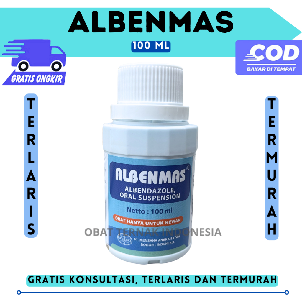 ALBENMAS 100 ml - Obat Cacing HEWAN Larva Telur Cacing Cacing Pita Hati Unggas Sapi Domba MENSANA
