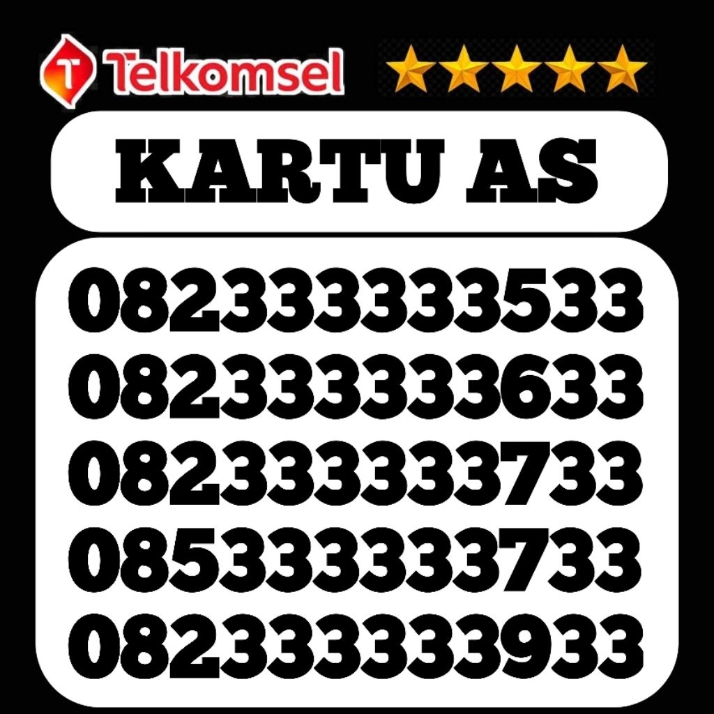 Kartu Perdana Nomor Cantik Telkomsel As SimPati Sapta 33333333 1111111 2222222 6666666