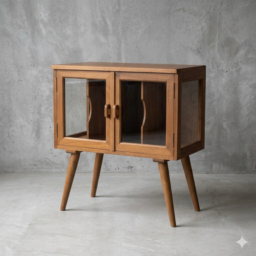 Lemari Vinyl Mid Century Modern Kayu Jati Tua – Record Player Cabinet