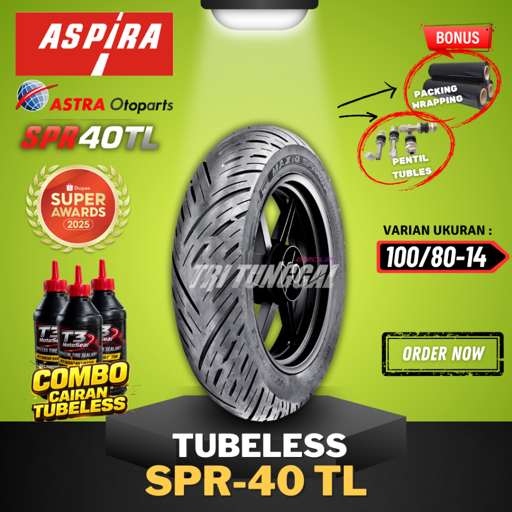 [READY COD] BAN ASPIRA TUBELESS / BAN TUBLES ASPIRA MAXIO SPR40 TL 100/80-14 / BAN LUAR ASPIRA RING 