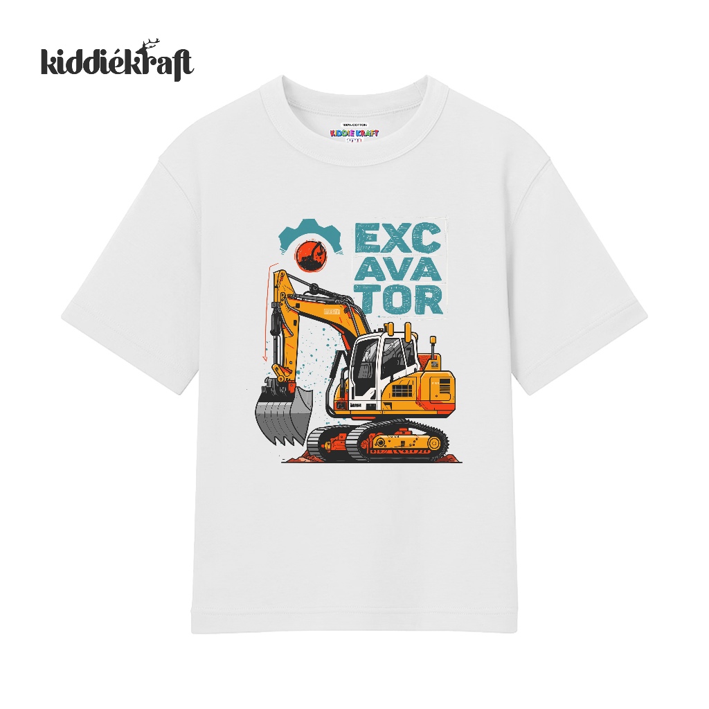 KiddieKraft - Kaos Anak Excavator Baju Anak Excavator Lucu Cotton Combed Unisex - Excavator III